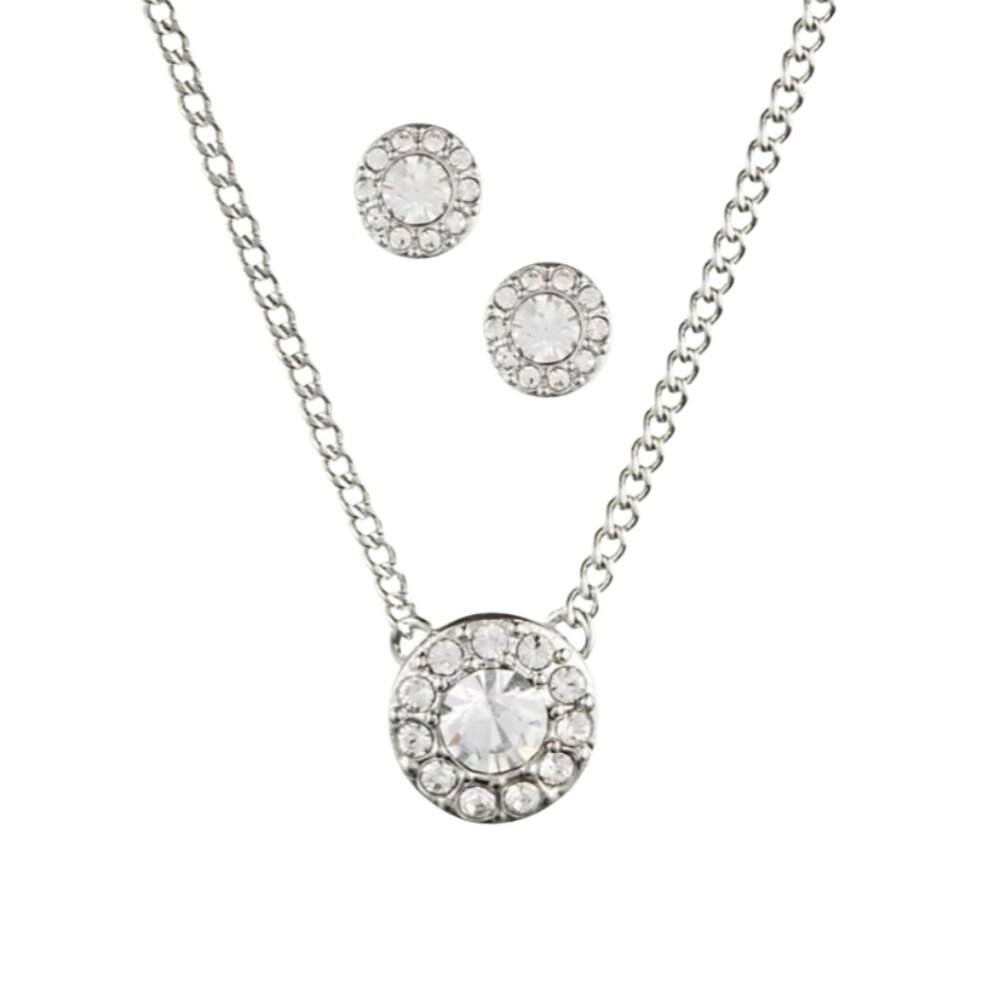 Givenchy Silver Crystal Necklace & Stud Earrings Set NWT